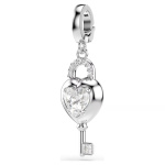 Idyllia charmMixed cuts, Heart with key, White, Rhodium plated